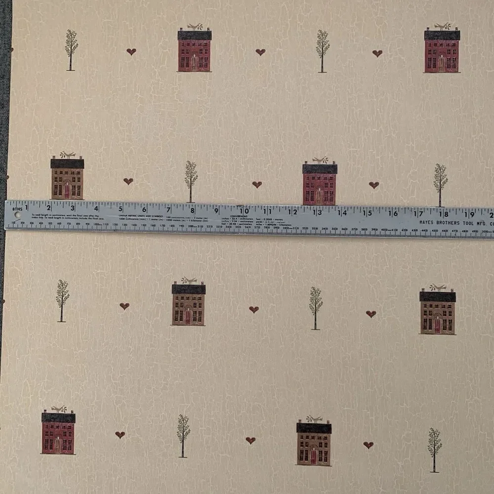 Folk art Wallpaper Primitive Country Barn House By International H3143